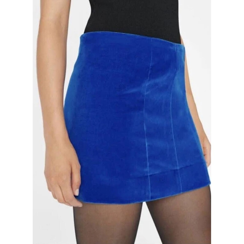Frame Mini Skirt Womens 2 Blue Velour Zip LWWB0849 Stretch Skirt